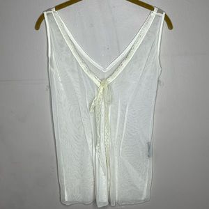 BASIL & MAUDE Sheer Mesh Lace Ribbon Detail Vintage Style Cream Top Size XS/S
